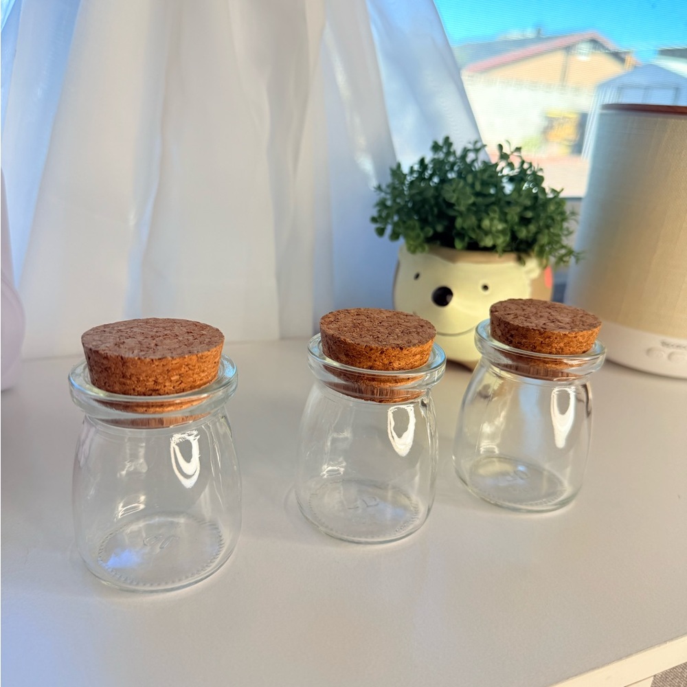Set of Three Glass Jars with Cork Lids